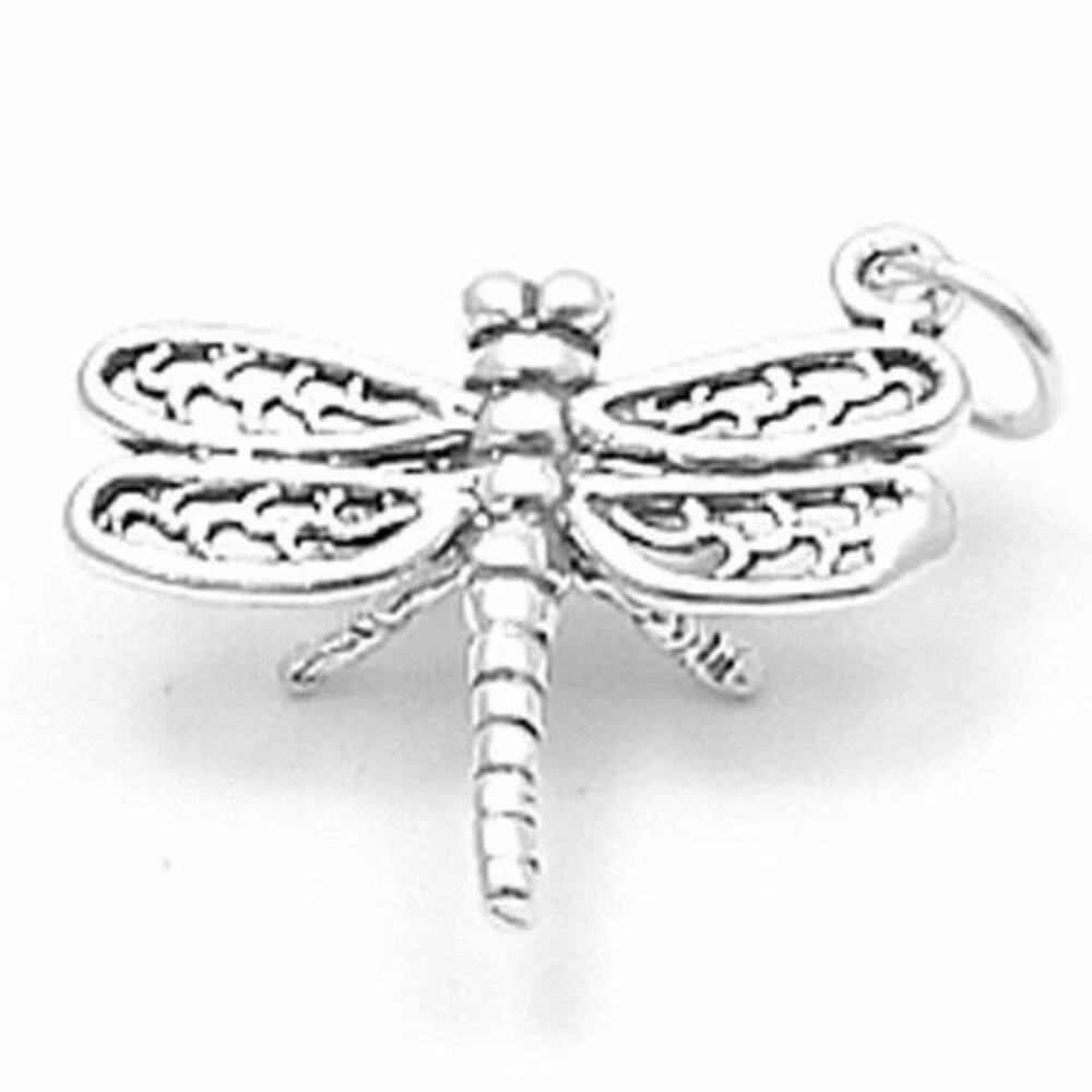 DRAGONFLY CHARM IN 3D. STERLING SILVER.